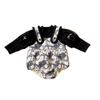 0-1Y Kış Bebek Kıyafetleri Kalınlaşmak Tulum Yürümeye Başlayan Pijama Siyah Çiçek Yenidoğan Sevimli Kız Uyku Tulumu Tulumlar Giysileri