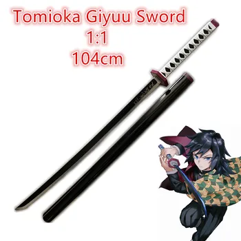 1: 1 İblis avcısı Kılıç Silah Cosplay Kimetsu hiçbir Yaiba Tomioka Giyuu Siyah Sowrd Ninja Bıçak Prop Modeli Oyuncak 104cm