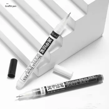1 Adet Nail Art Grafiti Kalem Acemi için Siyah Beyaz UV Jel Lehçe Tasarım Nokta Boyama cetvel kalemi Astar Fırça Tırnak DIY Çiçek
