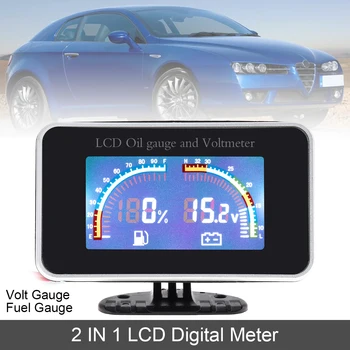 12 V / 24 V Evrensel 2 İn 1 Araba Göstergesi LCD Dijital Volt Ölçer+ Yakıt Göstergesi Araba Kamyon Motosiklet Otomobil Göstergeleri