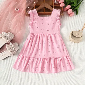 1st Doğum Günü Elbise Toddler BabyGirls Elbiseler Yaz Pembe Kolsuz İşlemeli Sinek Kollu Prenses Küçük Kızlar Kazak Elbiseler