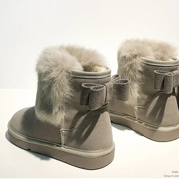 2021 Kış Vizon Kürk Kar Botları Kadın İlmek Peluş Kürklü Botas Sıcak Ayakkabı Kış Shearlıng Ayakkabı Bayanlar Süet Deri Botines