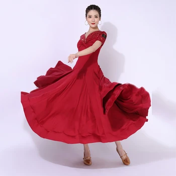 2022 2045 Ulusal Standart Dans Elbise Dantel Kollu Lotus Balo Salonu Latin Dans Yarışması Elbise Giymek