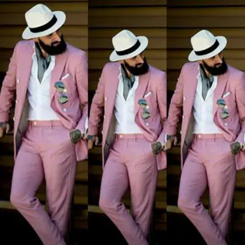 2022 Pembe Kruvaze Resmi Erkek Takım Elbise 2 Parça Sağdıç Düğün Smokin Slim Fit vetement homme Setleri (Ceket + Pantolon)