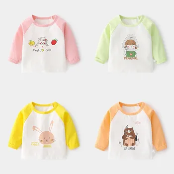 2023 Bahar Yeni Bebek uzun Kollu tişört Baskılı Karikatür Pamuk Çocuk Giysileri Rahat Üstleri Yürümeye Başlayan Kostüm Erkek Kız Alt Gömlek