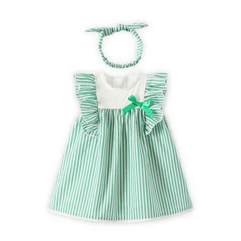 2023 Bebek Kız yaz elbisesi Çocuklar Kolsuz Çizgili A-line Rahat Gevşek Elbiseler Çocuk 1st Doğum Günü Giysileri Toddlers Frocks