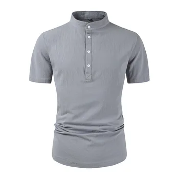 2023 Erkek Keten Gömlek Casual Kısa Kollu Düğme Katı Gevşek yaz elbisesi Henley Gömlek Moda Erkek Marka Giyim Dropshipping