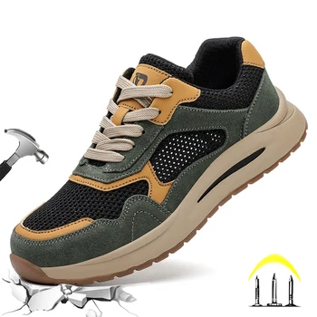 2023 Yeni Yaz Rahat erkek güvenlik ayakkabıları Örgü Hafif delikli sneaker Delinme Geçirmez Kaymaz İş Sneakers erkek ayakkabısı