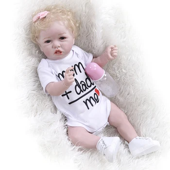 22 İnç Tam vinil Silikon bebek bebek Saskia Reborn Kız pamuk vücut bebe reborn Köklü sarı saç Çocuk Oyun Evi oyuncaklar hediye