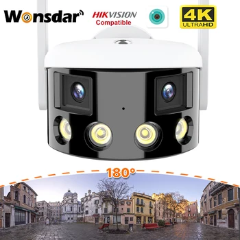 4K 8MP Wifi Açık IP Kamera 4MP HD 180° Geniş Görüş Açısı Çift Lens Güvenlik Kamera Hareket Algılama P2P Gözetim iCSee