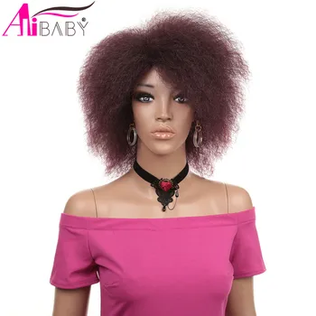 6 İnç Kısa Afro Peruk 150 % Yoğunluk Sentetik Afrika Koyu Kahverengi Siyah Renk Peruk kostümlü oyun saç Siyah Kadınlar İçin Alibaby