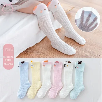 6 Çift / grup Yeni Yaz Bebek Kız Çorap Karikatür Yumuşak Pamuk Düz Renk Örgü Yenidoğan Yüksek Uzun Yürümeye Başlayan Çocuk Nefes Çorap