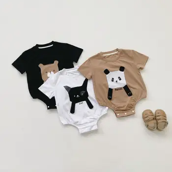 6643 Bebek Giysileri Yenidoğan Bodysuit 2023 Yaz Kore Karikatür Yama çocuğun Tek Parça Giysileri Kısa Kollu Tırmanma Giysileri