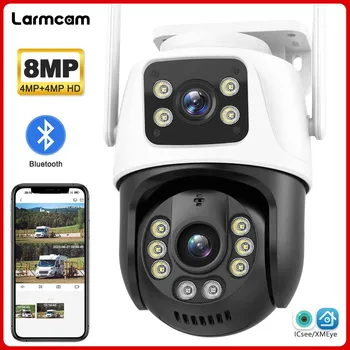 8MP 4K WiFi IP Kamera Açık Otomatik İzleme Çift Lens 4MP PTZ Güvenlik Kamera Ev CCTV Su Geçirmez İCsee Gözetim Kamera
