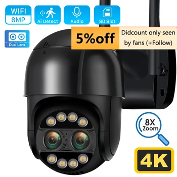 8MP PTZ Wifi Kamera 8x Zoom Çift Lens İnsan Algılama güvenlik kamerası 4MP Akıllı Ev Açık Ses P2P Wifi Gözetim Kamera İCSEE