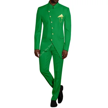 Afrika Blazer Pantolon Erkek Takım Elbise Benzersiz Tasarım Düzensiz Hem 2 adet Ceket Pantolon Kıyafet Özel Boyut Renk Düğün Parti Giyim