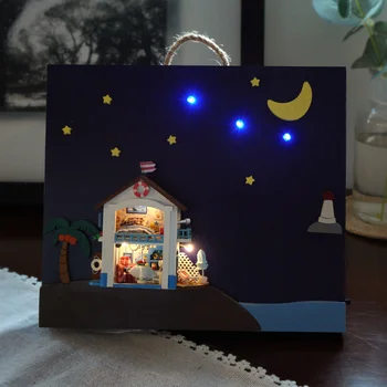 Ahşap DIY Dollhouse Minyatür Yapı Kitleri 3D Sanat Çizim Casa Monte Duvar Lambası Bebek Evi Çocuklar İçin Hediyeler Ev Dekorasyonu