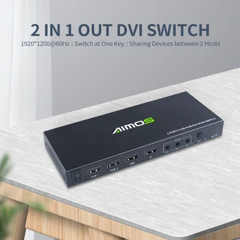 AIMOS 2 in 1 Out DVI KVM Anahtarı Çift Ekran Desteği 1920 * 1200@60Hz/2 USB2.0 HUB