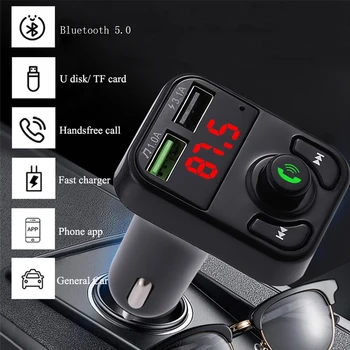 Araba FM Verici Bluetooth 5.0 Kablosuz eller serbest araç kiti Ses Alıcısı MP3 Müzik Çalar USB Hızlı Şarj Araba Aksesuarları