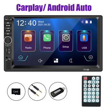 Araba Radyo Multimedya Oynatıcı 7 İnç Bluetooth Dokunmatik Ekran Video Ses TF USB Carplay FM Alıcısı Android Otomatik 2 Din Eller serbest