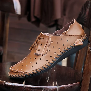 Ayakkabı erkek ayakkabısı Hakiki Deri En Kaliteli Marka Sonbahar günlük erkek ayakkabısı içi boş Ayakkabı Rahat Erkekler Flats büyük boy 50