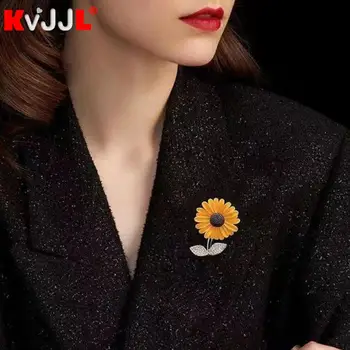 Ayçiçeği 2 Yaprak Broş Pins kadın moda Tasarım Takı 2023New Bitki Broş Giyim Aksesuarları Pimleri Düğün Parti Hediyeler