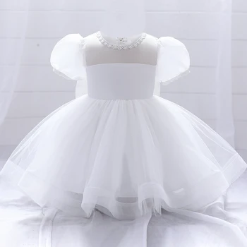 Bebek Elbiseleri Toddler Beyaz 1 Yıl Doğum Günü Partisi Nedime Prenses Elbise Kızlar için Yenidoğan Vaftiz Yay Düğün Giydirin Vestidos