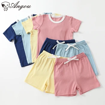 Bebek Erkek Kız Ev Giysileri Takım Elbise Toddler Bebek Düz Renk Seti Erkek Kısa Kollu Üst + Pantolon 2 adet Yaz Bebek Rahat Pijama Seti