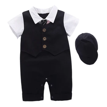 Bebek Giysileri Yenidoğan Tulum Erkek Sahte Yelek Kısa Kollu Romper Şapka ile Yaz resmi kıyafet Bebek Hediye