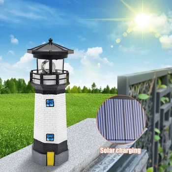 Deniz feneri şekli güneş LED ışık bahçe çit açık akıllı sensör döner lamba
