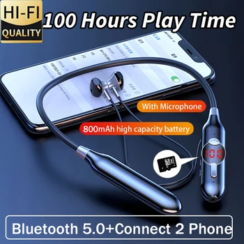 [Destek TF Kartı] 100 Saat Boyun Monte Spor Bluetooth Kulaklık Kulaklık Manyetik Ultra Uzun Pil Ömrü Kulak İçi Spor Kulaklık