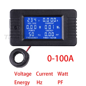 Dijital Gerilim Akım Ölçer LCD panel Amp Volt Watt Kwh Güç Faktörü Metre AC80-260V 100A Voltmetre Ampermetre ile Bobin CT TX022