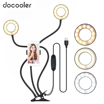 docooler Clip-On Mini USB halka ışık Dolgu Lambası Çift ışıkları 3 Aydınlatma Modları Kısılabilir telefon tutucu Canlı Akış için