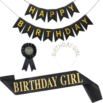 Doğum günü saç bandı Rozeti Bayrağı Seti Doğum Günü Kız Kafa Bandı Kız Doğum Günü Elbise Dekorasyon Malzemeleri Doğum Günü Partisi