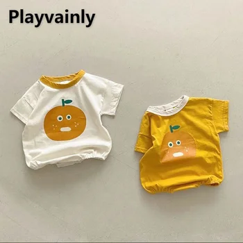 Erkek Kız Romper Yaz Bebek Büyük turuncu gevşek kısa kollu romper pamuk Rahat Tulum Çocuk Giyim E68435
