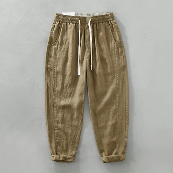 Erkek Rahat Keten Pantolon Erkekler için Gevşek Düz Patchwork Pantolon Düz Düğme Sinek erkek pantolonları