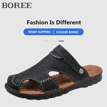 Erkek Sandalet Hakiki Deri Yüksek Kaliteli Roma Sandalet Açık Kaymaz Klasik plaj ayakkabısı Erkekler İçin rahat ayakkabılar yazlık terlik