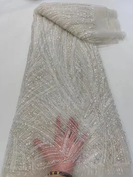 fransız dantel kumaşlar kaliteli 2023 boncuklu nakış yüksek kaliteli afrika net kumaş nijeryalı 4.5 m sequins Akşam elbise için