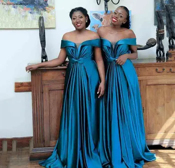 Güney Afrika Saten Gelinlik Modelleri Kapalı Omuz Bir Çizgi Sevgiliye Kat Uzunluk Düğün Konuk Kıyafeti Artı Boyutu