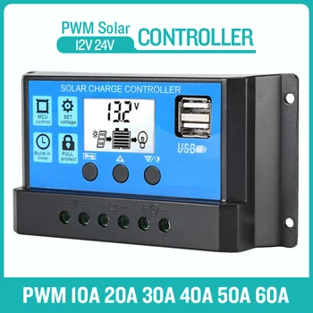 Güneş şarj kontrol cihazı PWM 60A 50A 40A 30A 20A 10A Şarj ve Deşarj Denetleyicisi 12V 24V Otomatik LCD Güneş Regülatörü Çift USB 5V