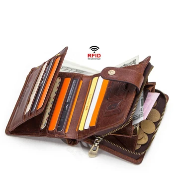 Hakiki Deri Cüzdan Kadınlar için Kırmızı Para Çantalar Fermuar RFID Kısa Erkekler Küçük kart tutucu bozuk para cüzdanı Büyük Kapasiteli Cüzdan