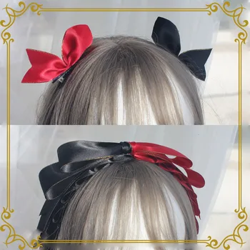 HandmadeSoft Kız Çikolata Tavşan Kırmızı Siyah Yan klip Headdress Cosplay Tatlı Gotik Lolita Firkete Kafa Bandı saç aksesuarları