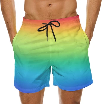 Hawaiian Erkek Çabuk Kuruyan erkek mayoları Gökkuşağı Degrade Renk Moda Moda Rahat plaj şortu Gökkuşağı Şort