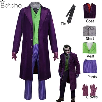 Heath Ledger Cosplay Kostüm Karanlık Şövalye Joker Üniforma Takım Elbise Erkekler İçin Tam Set Ceket Gömlek Yelek Pantolon Eldiven cadılar bayramı kıyafetleri