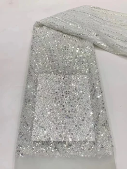 High-end dantel örgü tül kabarcık boncuk nakış, ince pul boncuk tüp düğün elbisesi kumaş 5 metre