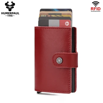 HUMERPAUL Kredi kartlıklı cüzdan Erkekler Hakiki Deri Anti RFID Korumalı İnce Kart Sahibi Durumda Para Klipsi ile Üç Katlı Çanta