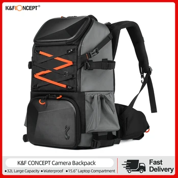 K & F KONSEPT Profesyonel Kamera Sırt Çantası SLR / DSLR kamera çantası 32L Büyük Kapasiteli Su Geçirmez omuzdan askili çanta Fotoğrafçılar için