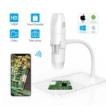 Kablosuz Dijital Mikroskop 50X İla 1000X WiFi Mikroskop 1080P 2.0 MP 8 LED USB Esnek Kol Gözlem Standı PC için