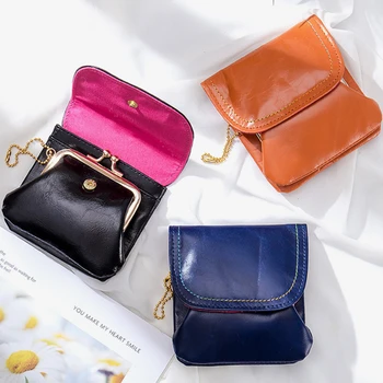 Kadın Çanta Düz Renk Deri Değişim Çanta Metal Çile Kapatma kartlıklı cüzdan Vintage Öpücük Toka Küçük el çantası