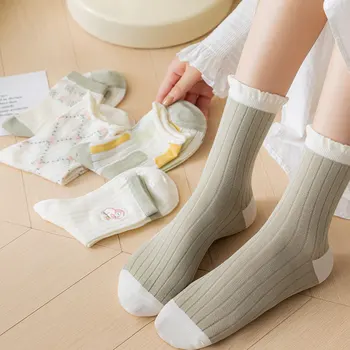 Kadınlar İçin sevimli Çorap 2023 İlkbahar Yaz Yeni Nakış Ekip Çorap Bayanlar Nefes Rahat Japon Tarzı Trendleri İnce Örgü Çorap